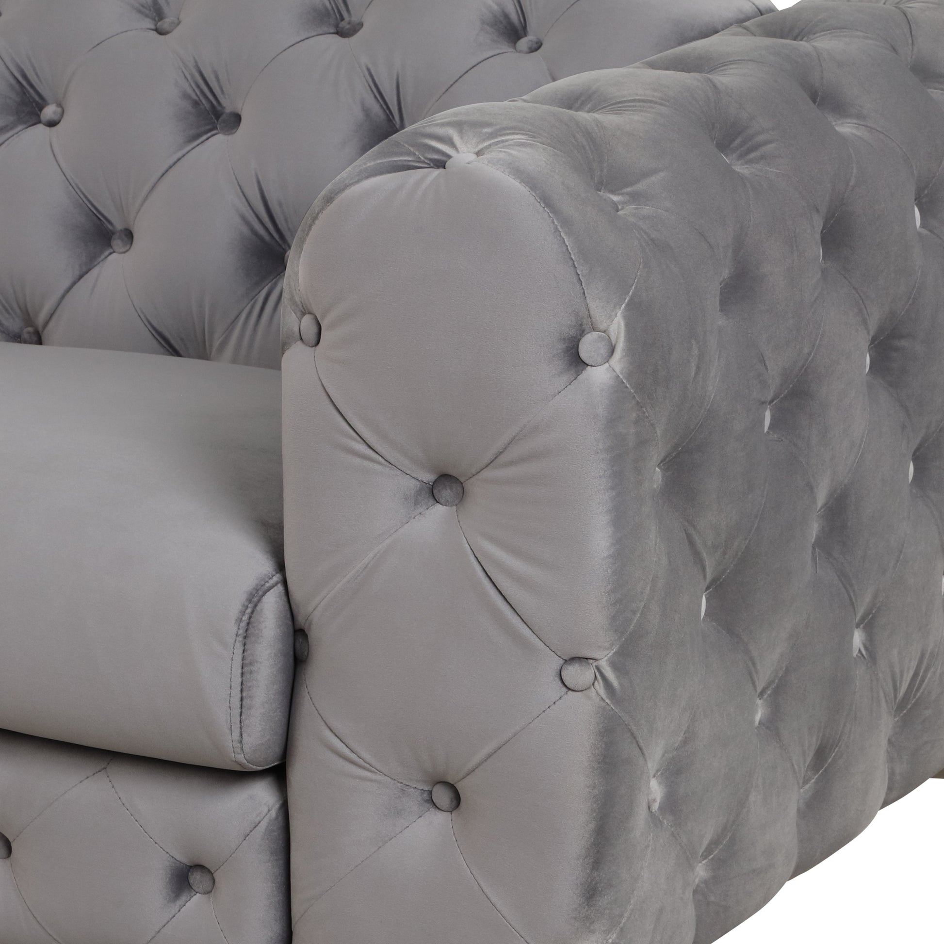 40.5" Velvet Upholstered Accent Sofa,Modern Single Sofa Chair With Button Tufted Back,Modern Single Couch For Living Room,Bedroom,Or Small Space,Gray Gray Foam Velvet