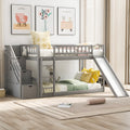 Stairway Twin Over Twin Bunk Bed With Two Drawers And Slide, Gray Old Sku :Lt000155Aae Gray Solid Wood