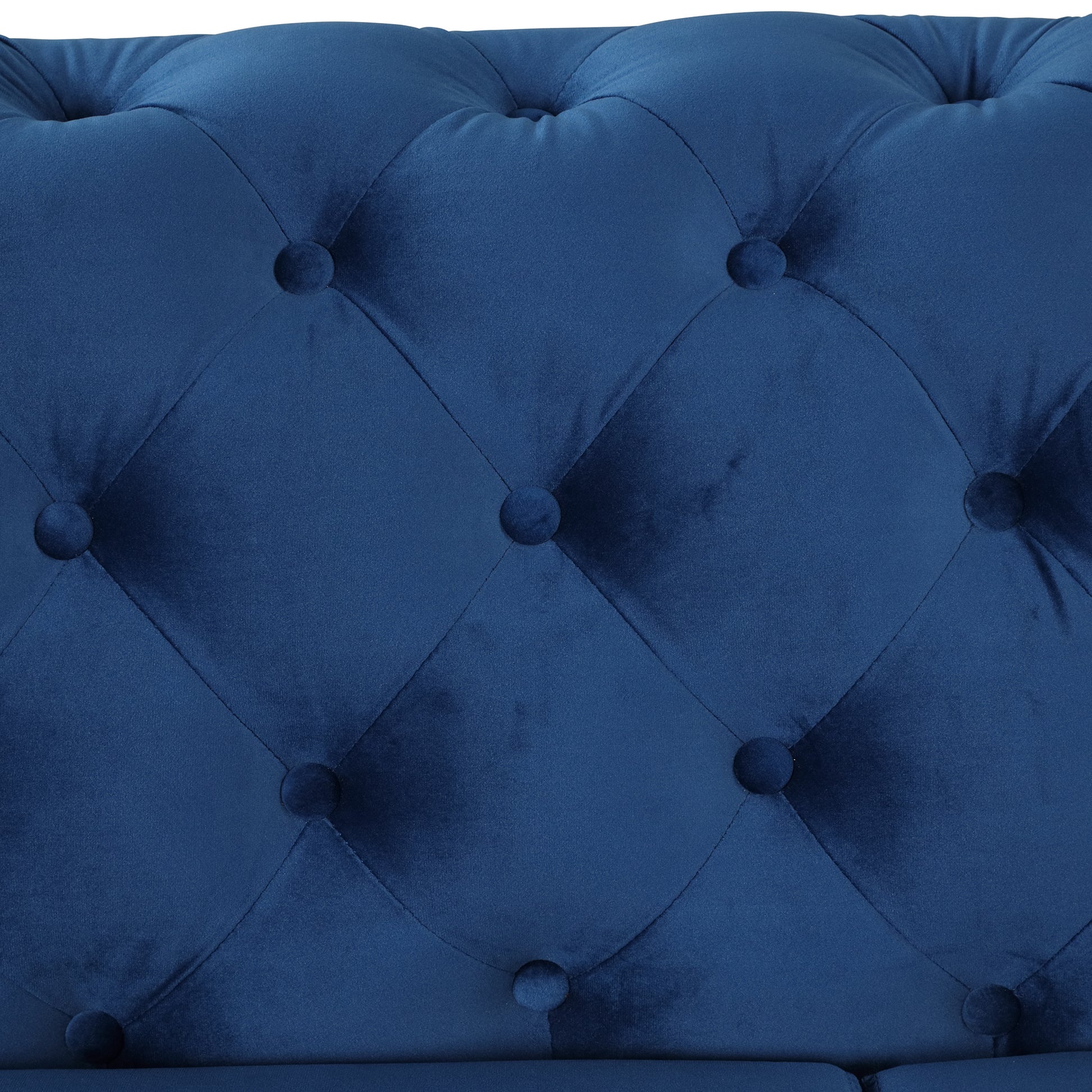 85.5" Velvet Upholstered Sofa With Sturdy Metal Legs,Modern Sofa Couch With Button Tufted Back, 3 Seater Sofa Couch For Living Room,Apartment,Home Office,Blue Blue Foam Velvet