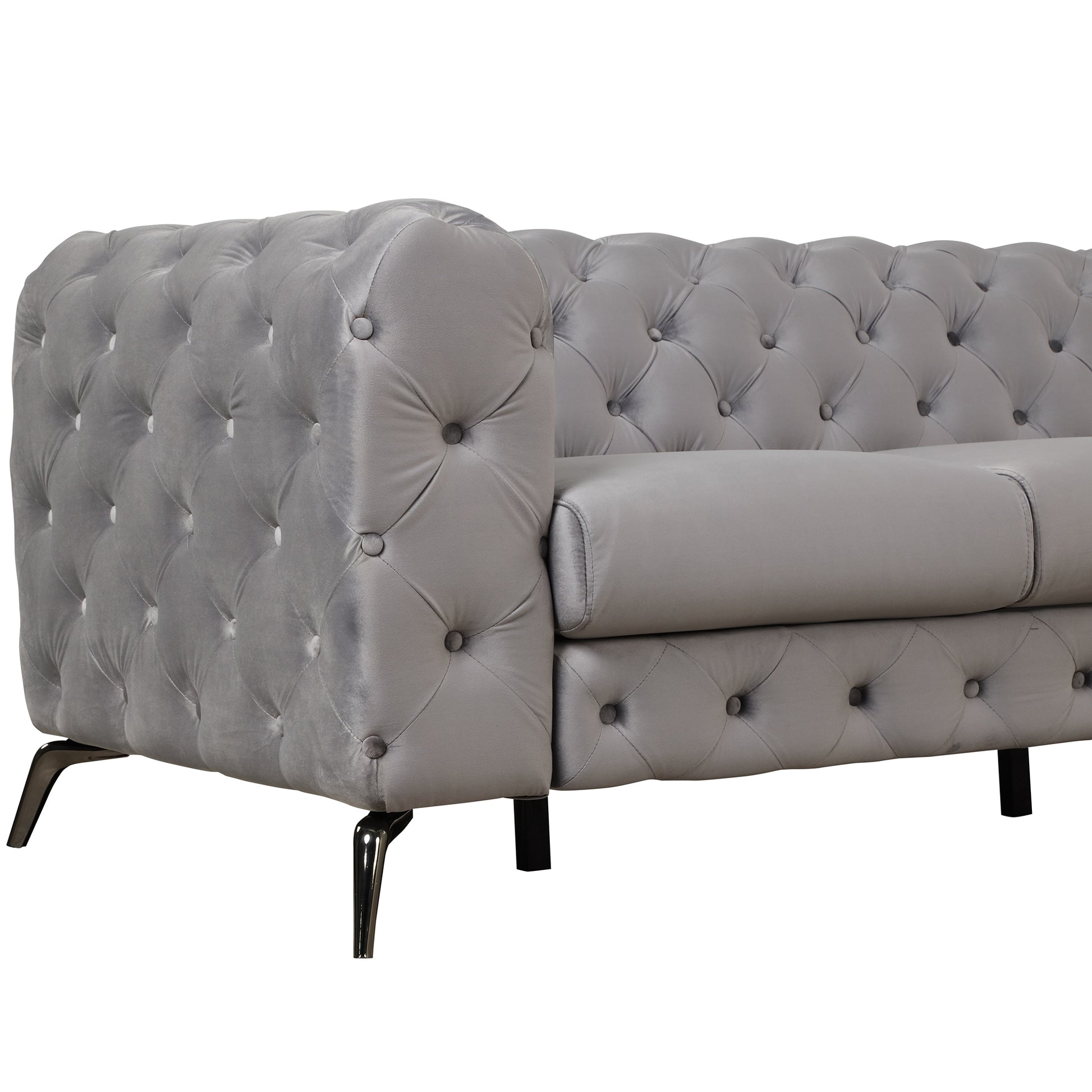 85.5" Velvet Upholstered Sofa With Sturdy Metal Legs,Modern Sofa Couch With Button Tufted Back, 3 Seater Sofa Couch For Living Room,Apartment,Home Office,Gray Gray Foam Velvet