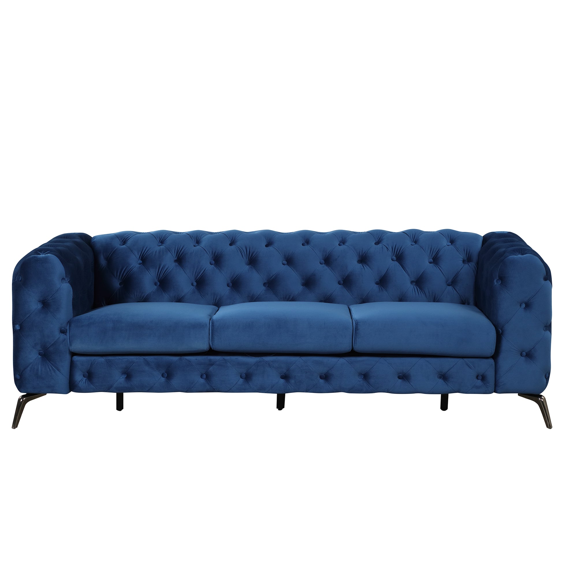 Modern 3 Piece Sofa Sets With Sturdy Metal Legs,Velvet Upholstered Couches Sets Including Three Seat Sofa, Loveseat And Single Chair For Living Room Furniture Set,Blue Blue Foam Velvet 6 Seat