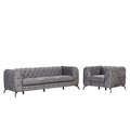 Modern 3 Piece Sofa Sets With Sturdy Metal Legs,Velvet Upholstered Couches Sets Including Three Seat Sofa, Loveseat And Single Chair For Living Room Furniture Set,Gray Gray Foam Velvet