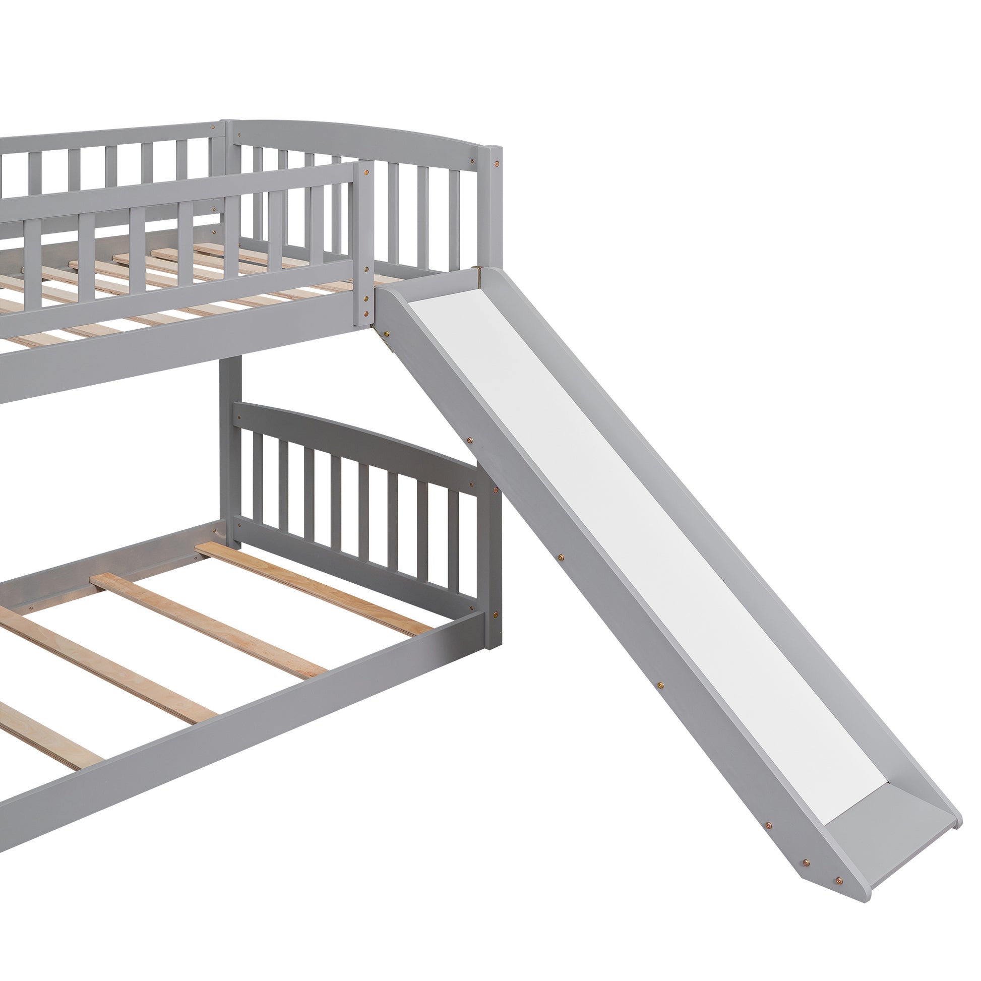 Stairway Twin Over Twin Bunk Bed With Two Drawers And Slide, Gray Old Sku :Lt000155Aae Gray Solid Wood