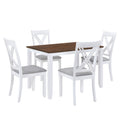 Rustic Minimalist Wood 5 Piece Dining Table Set With 4 X Back Chairs For Small Places, White White Wood Dining Room Solid Wood Rubberwood Rectangular Dining Table With Chair Upholstered Chair Wood White Slat Back Seats 4 Rustic 4 Leg Foam Solid Wood