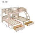 Full Over Twin & Twin Bunk Bed, Velvet Triple Bunk Bed With Drawers And Guardrails, Beige Beige Velvet