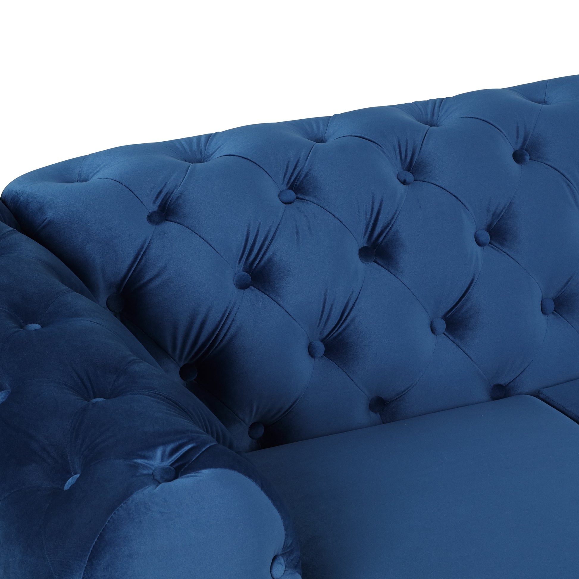 85.5" Velvet Upholstered Sofa With Sturdy Metal Legs,Modern Sofa Couch With Button Tufted Back, 3 Seater Sofa Couch For Living Room,Apartment,Home Office,Blue Blue Foam Velvet