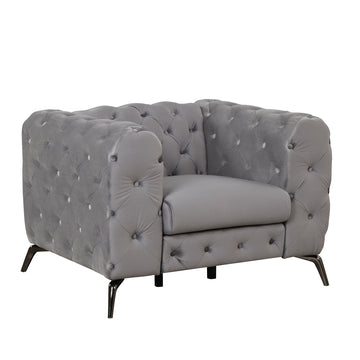 40.5" Velvet Upholstered Accent Sofa,Modern Single Sofa Chair With Button Tufted Back,Modern Single Couch For Living Room,Bedroom,Or Small Space,Gray Gray Foam Velvet