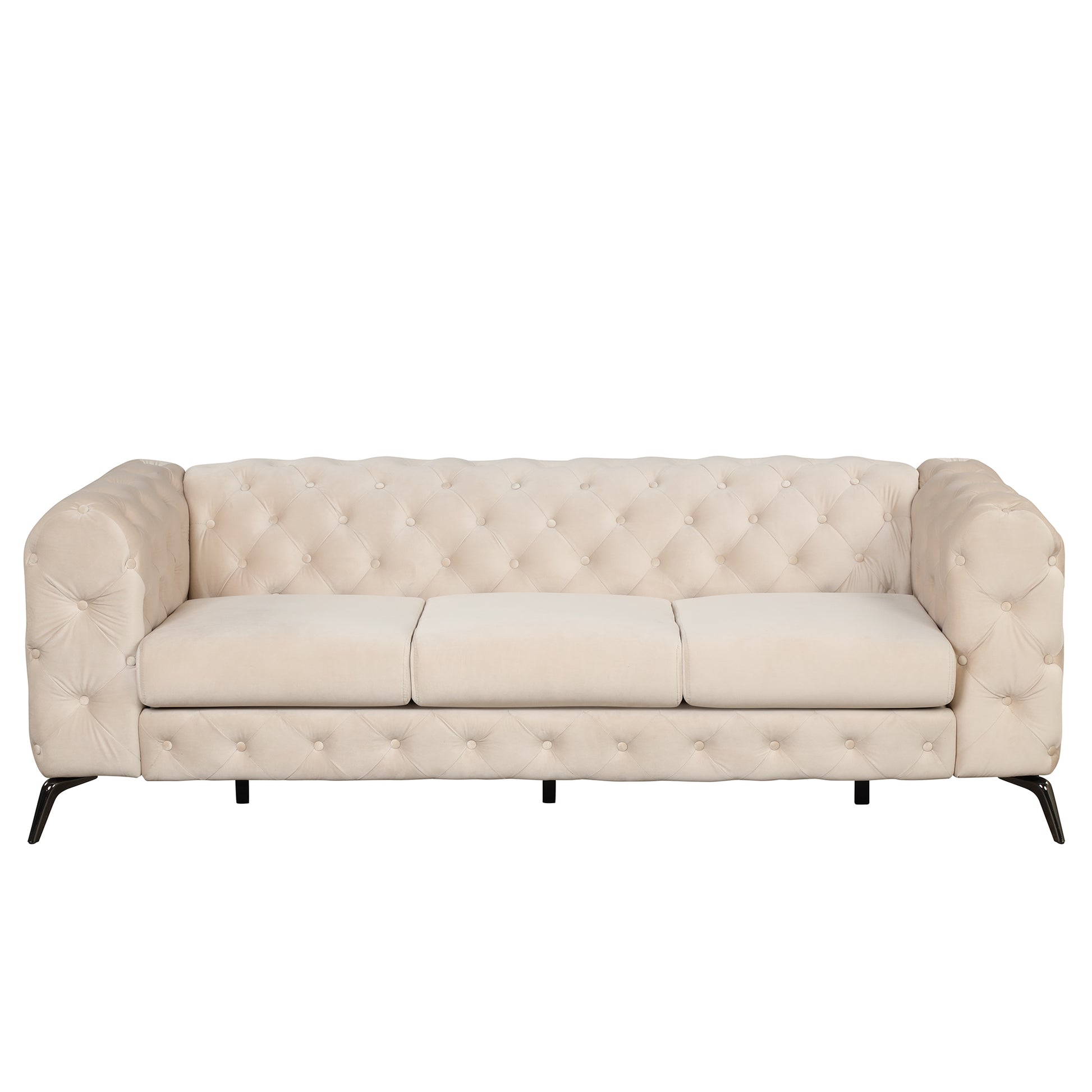 85.5" Velvet Upholstered Sofa With Sturdy Metal Legs,Modern Sofa Couch With Button Tufted Back, 3 Seater Sofa Couch For Living Room,Apartment,Home Office,Beige Beige Foam Velvet