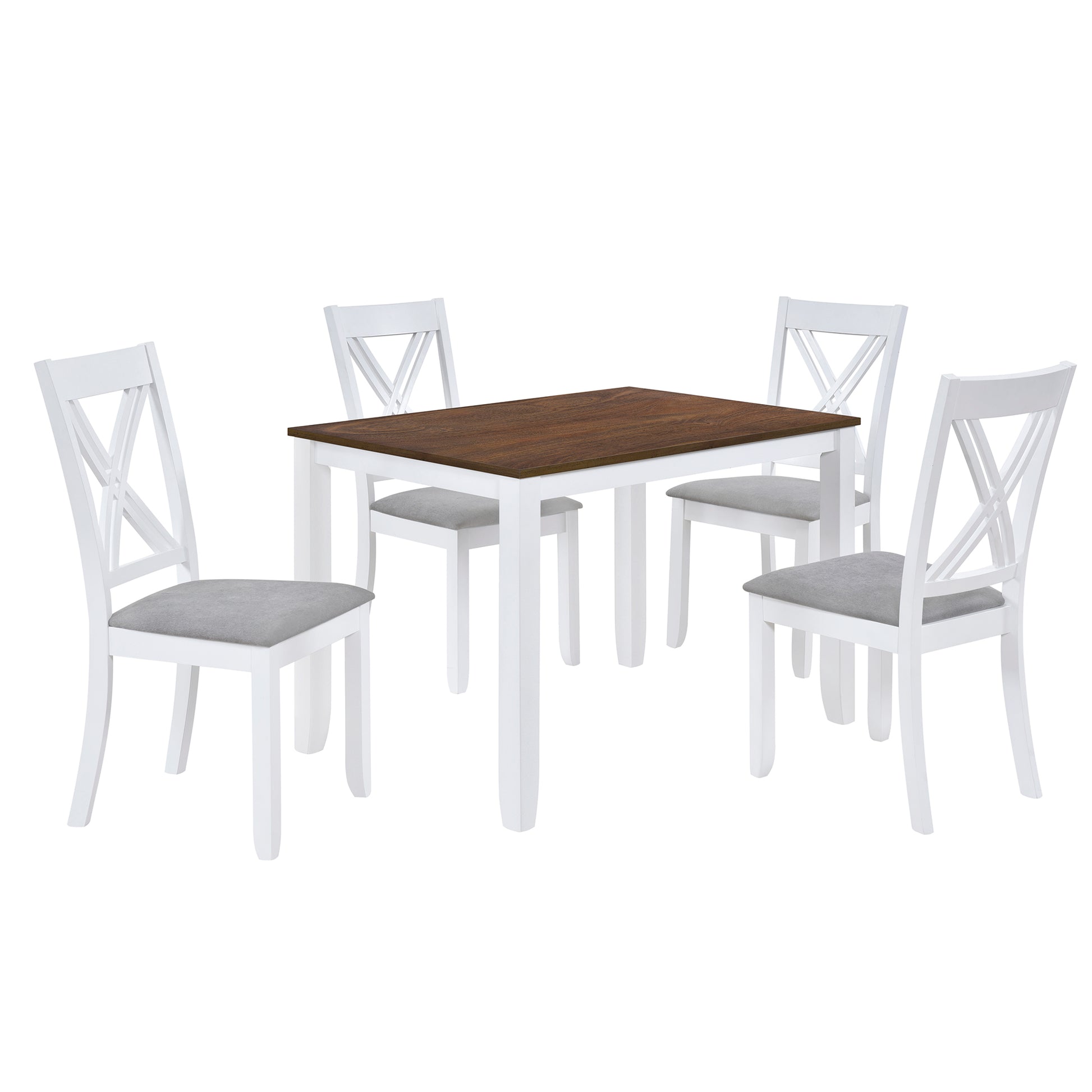 Rustic Minimalist Wood 5 Piece Dining Table Set With 4 X Back Chairs For Small Places, White White Wood Dining Room Solid Wood Rubberwood Rectangular Dining Table With Chair Upholstered Chair Wood White Slat Back Seats 4 Rustic 4 Leg Foam Solid Wood