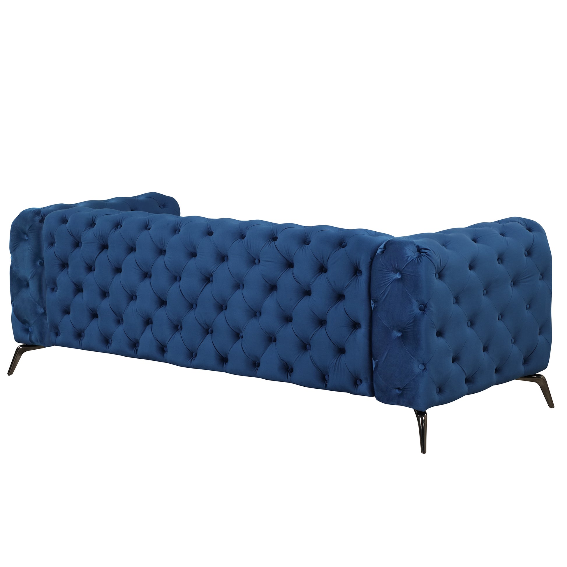 85.5" Velvet Upholstered Sofa With Sturdy Metal Legs,Modern Sofa Couch With Button Tufted Back, 3 Seater Sofa Couch For Living Room,Apartment,Home Office,Blue Blue Foam Velvet