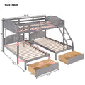 Full Over Twin & Twin Bunk Bed, Velvet Triple Bunk Bed With Drawers And Guardrails, Gray Gray Velvet