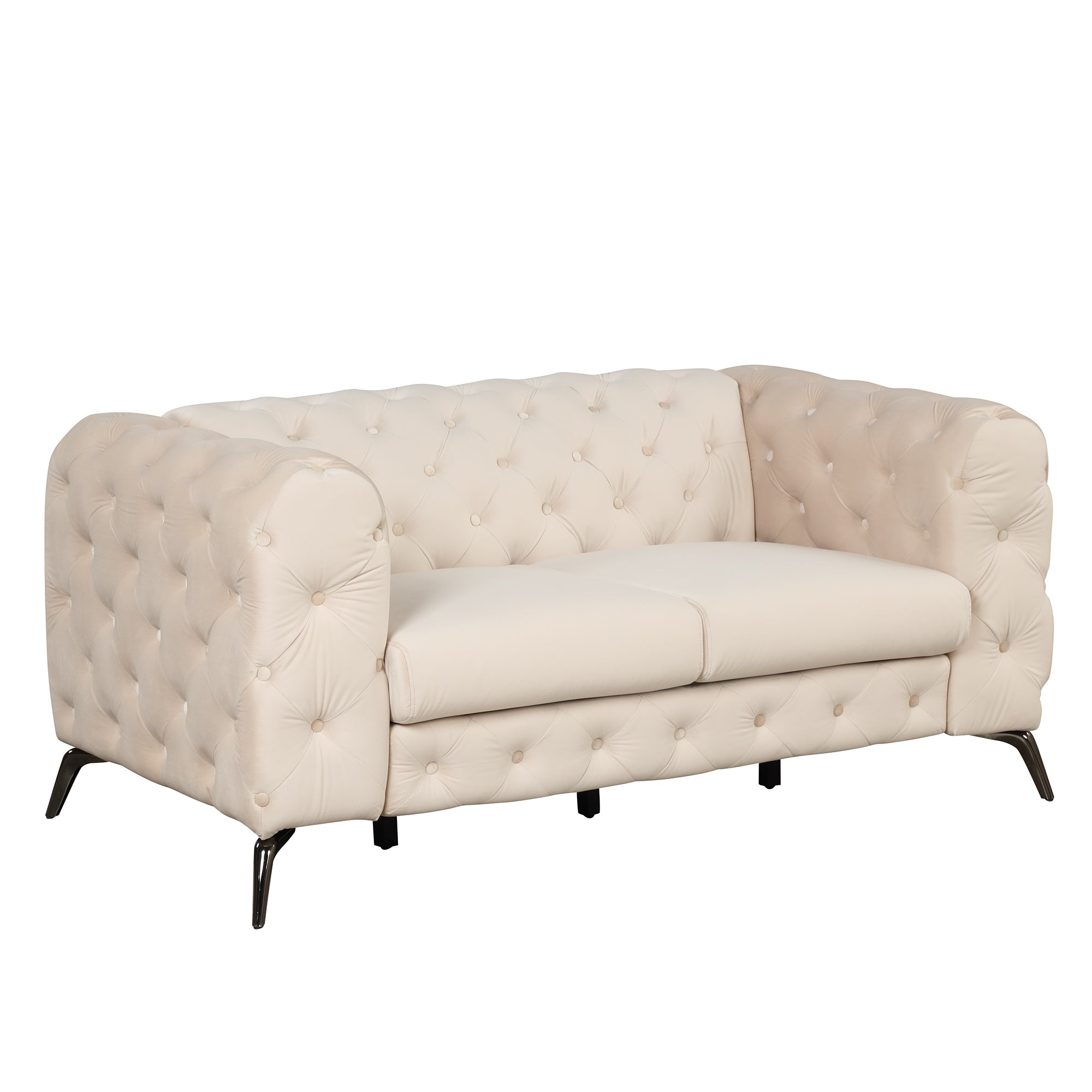 63" Velvet Upholstered Loveseat Sofa,Modern Loveseat Sofa With Button Tufted Back,2 Person Loveseat Sofa Couch For Living Room,Bedroom,Or Small Space,Beige Beige Foam Velvet