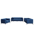 Modern 3 Piece Sofa Sets With Sturdy Metal Legs,Velvet Upholstered Couches Sets Including Three Seat Sofa, Loveseat And Single Chair For Living Room Furniture Set,Blue Blue Foam Velvet 6 Seat