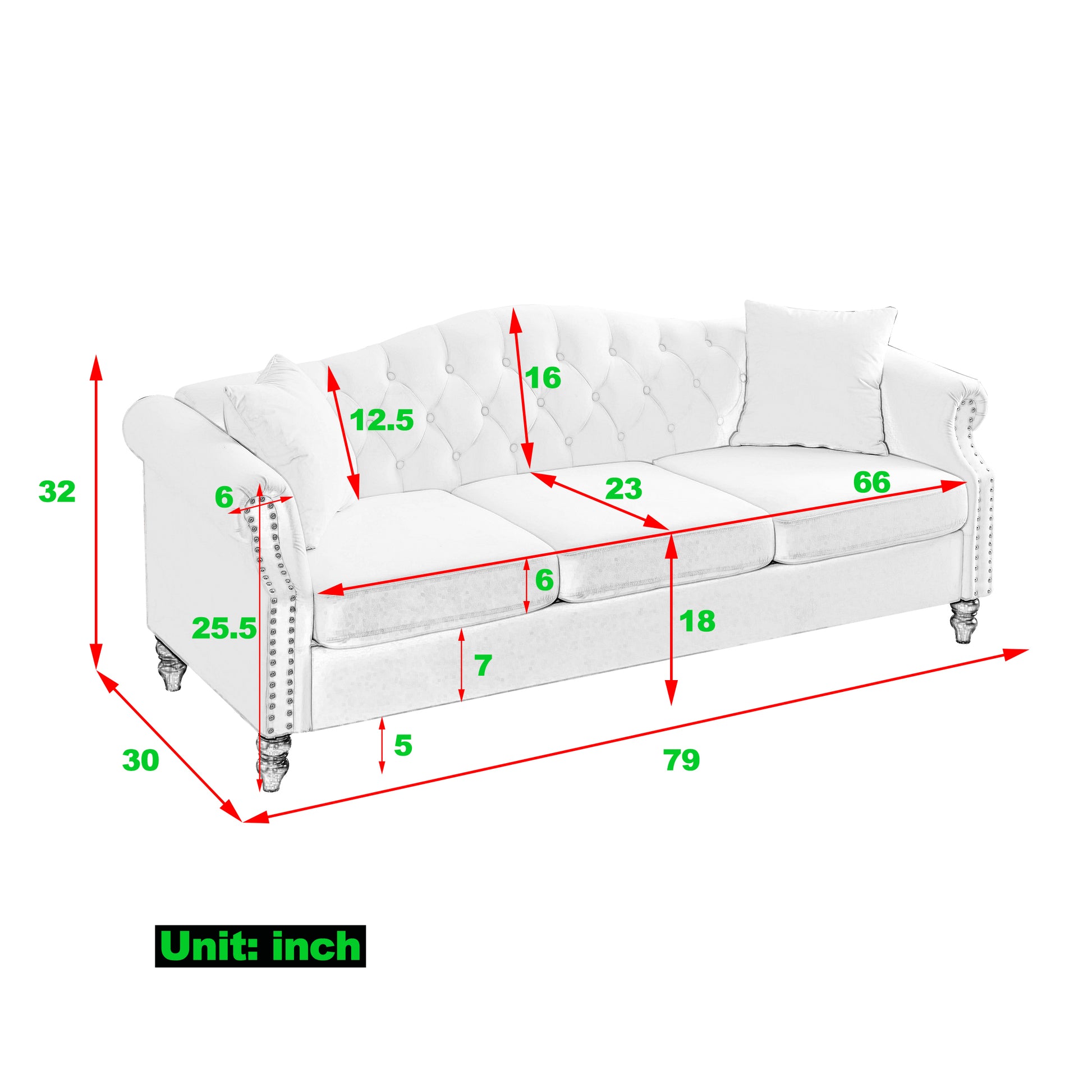 Video 79" Chesterfield Sofa Beige Velvet For Living Room, 3 Seater Sofa Tufted Couch With Rolled Arms And For Living Room, Bedroom, Office, Apartment, Two Pillows Beige Foam Velvet