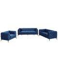 Modern 3 Piece Sofa Sets With Sturdy Metal Legs,Velvet Upholstered Couches Sets Including Three Seat Sofa, Loveseat And Single Chair For Living Room Furniture Set,Blue Blue Foam Velvet 6 Seat