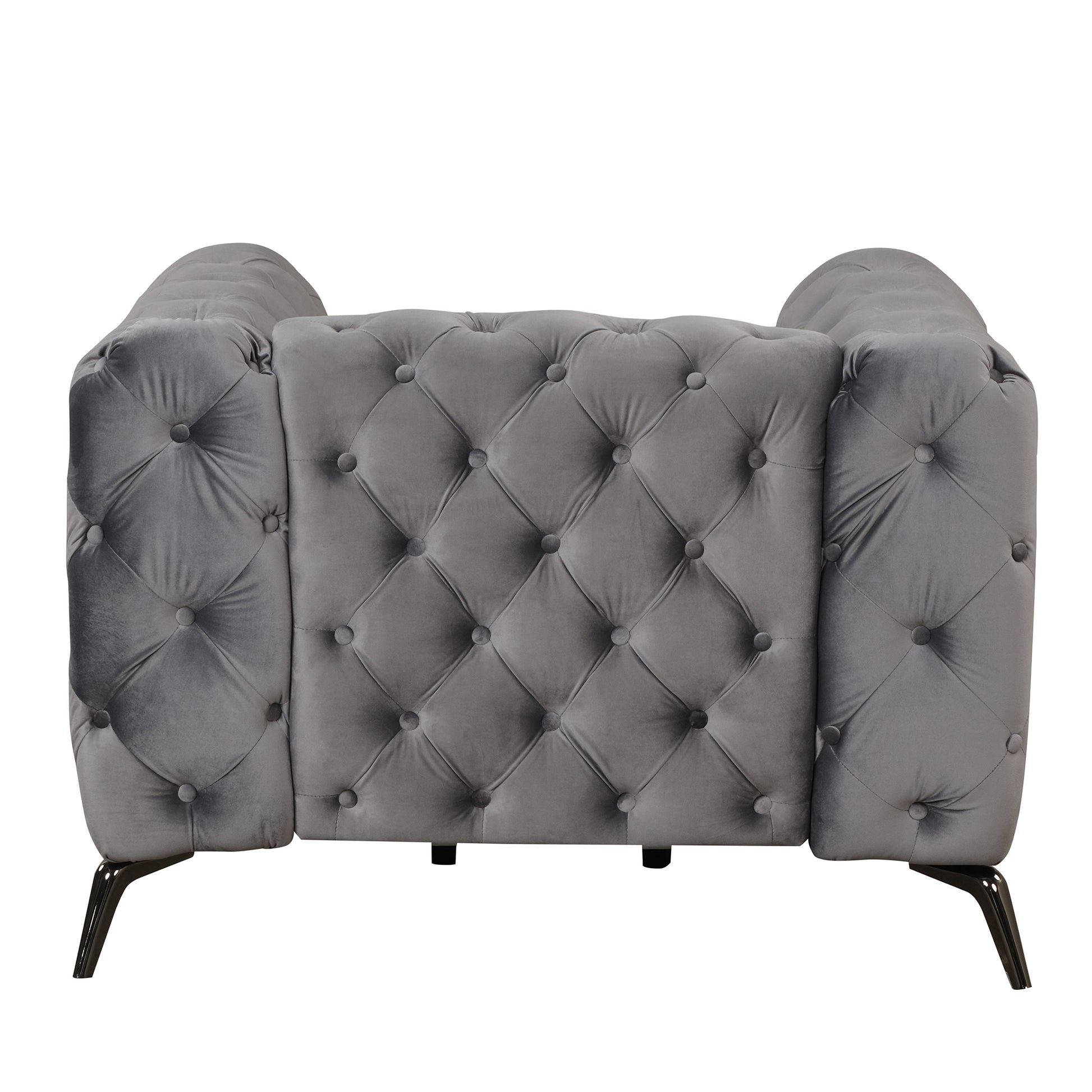 40.5" Velvet Upholstered Accent Sofa,Modern Single Sofa Chair With Button Tufted Back,Modern Single Couch For Living Room,Bedroom,Or Small Space,Gray Gray Foam Velvet