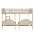 Full Over Twin & Twin Bunk Bed, Velvet Triple Bunk Bed With Drawers And Guardrails, Beige Beige Velvet