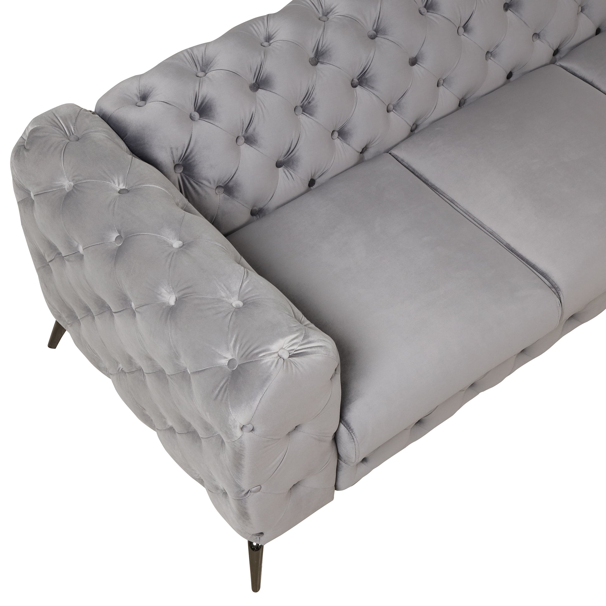 85.5" Velvet Upholstered Sofa With Sturdy Metal Legs,Modern Sofa Couch With Button Tufted Back, 3 Seater Sofa Couch For Living Room,Apartment,Home Office,Gray Gray Foam Velvet