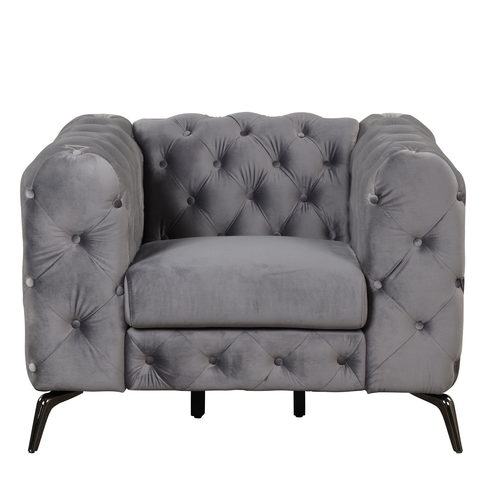 40.5" Velvet Upholstered Accent Sofa,Modern Single Sofa Chair With Button Tufted Back,Modern Single Couch For Living Room,Bedroom,Or Small Space,Gray Gray Foam Velvet