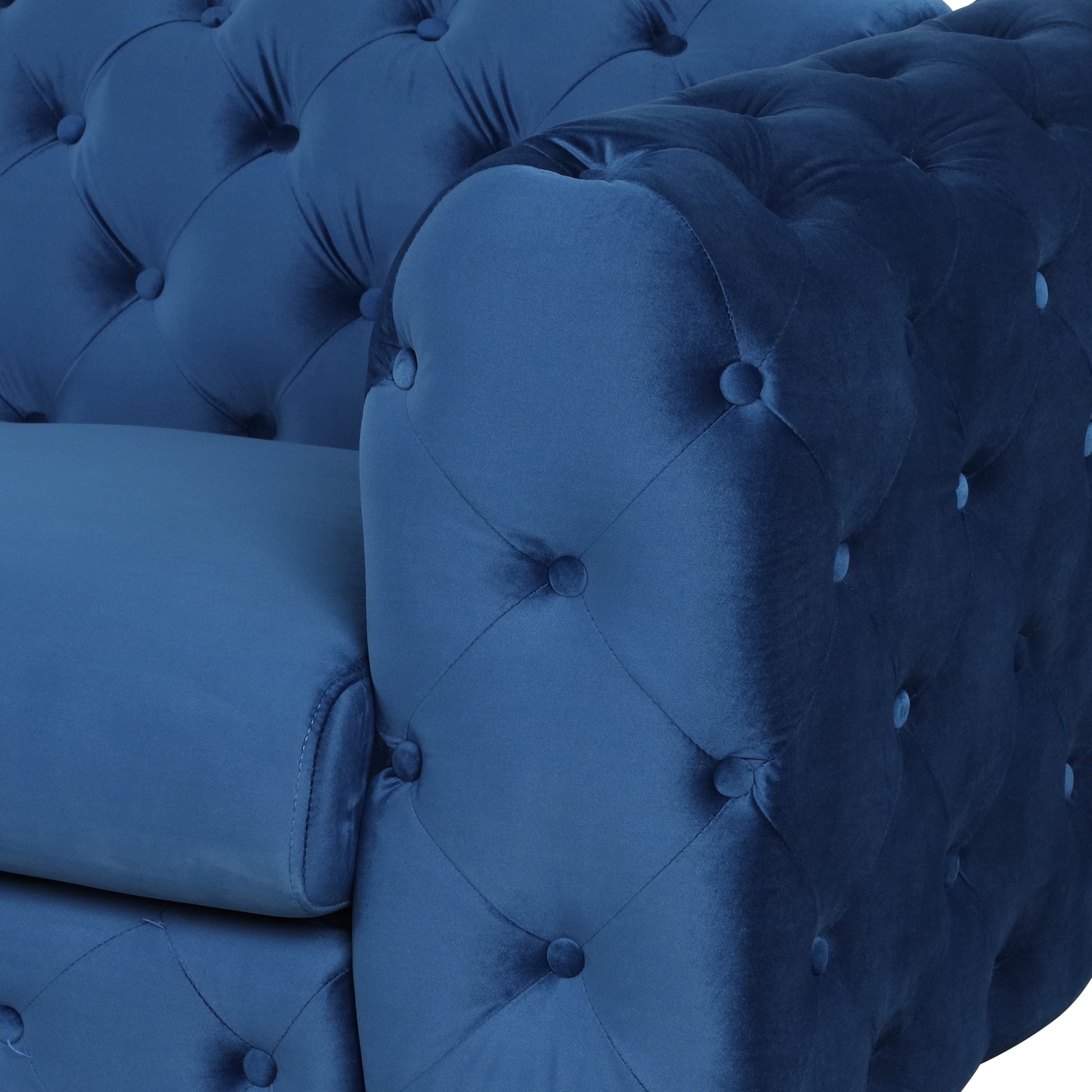 85.5" Velvet Upholstered Sofa With Sturdy Metal Legs,Modern Sofa Couch With Button Tufted Back, 3 Seater Sofa Couch For Living Room,Apartment,Home Office,Blue Blue Foam Velvet