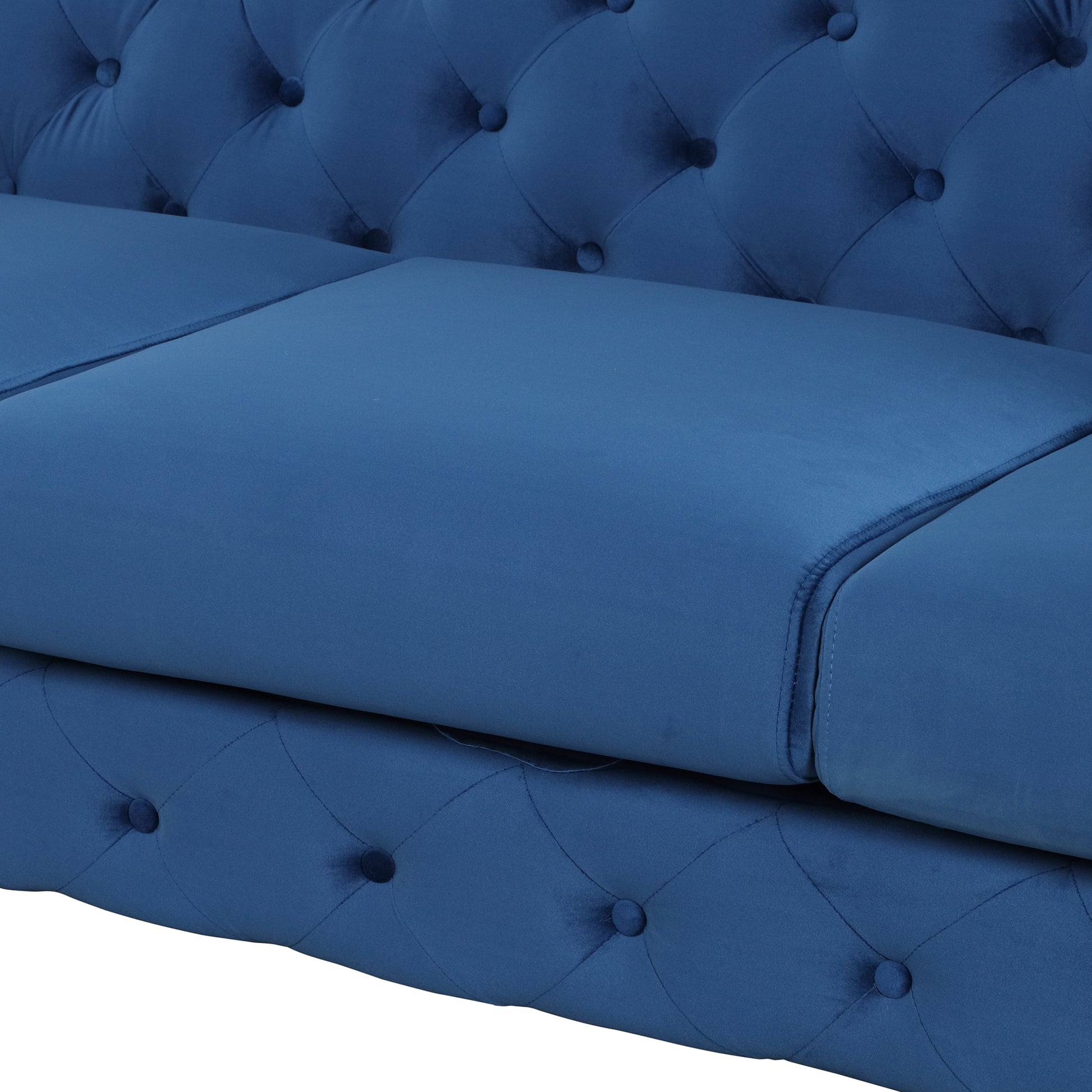 85.5" Velvet Upholstered Sofa With Sturdy Metal Legs,Modern Sofa Couch With Button Tufted Back, 3 Seater Sofa Couch For Living Room,Apartment,Home Office,Blue Blue Foam Velvet