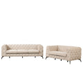 Modern 3 Piece Sofa Sets With Sturdy Metal Legs,Velvet Upholstered Couches Sets Including Three Seat Sofa, Loveseat And Single Chair For Living Room Furniture Set,Beige Beige Foam Velvet