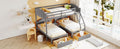 Full Over Twin & Twin Bunk Bed, Velvet Triple Bunk Bed With Drawers And Guardrails, Gray Gray Velvet