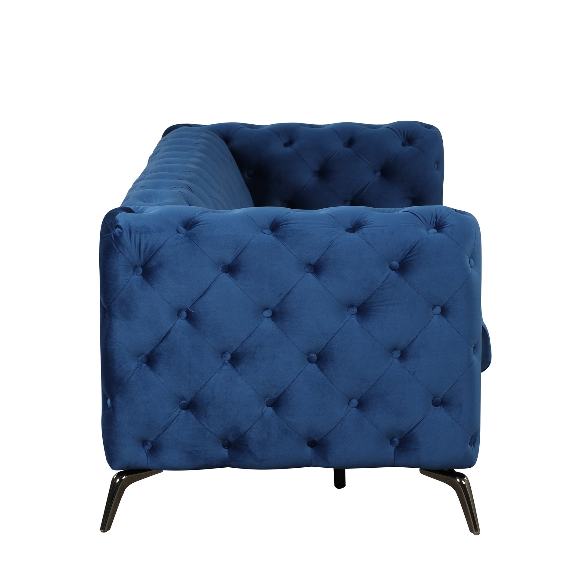 85.5" Velvet Upholstered Sofa With Sturdy Metal Legs,Modern Sofa Couch With Button Tufted Back, 3 Seater Sofa Couch For Living Room,Apartment,Home Office,Blue Blue Foam Velvet