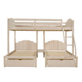 Full Over Twin & Twin Bunk Bed, Velvet Triple Bunk Bed With Drawers And Guardrails, Beige Beige Velvet