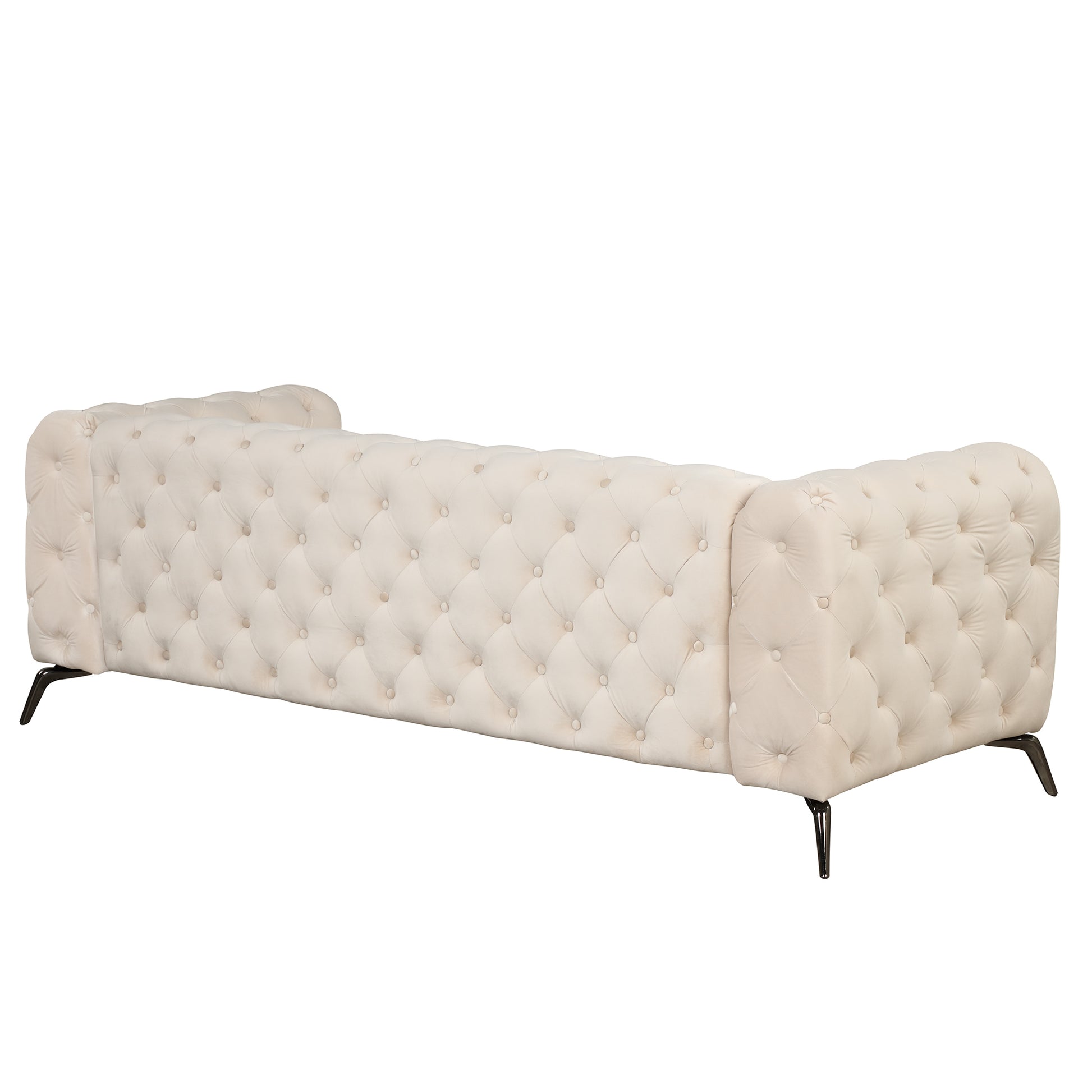 85.5" Velvet Upholstered Sofa With Sturdy Metal Legs,Modern Sofa Couch With Button Tufted Back, 3 Seater Sofa Couch For Living Room,Apartment,Home Office,Beige Beige Foam Velvet