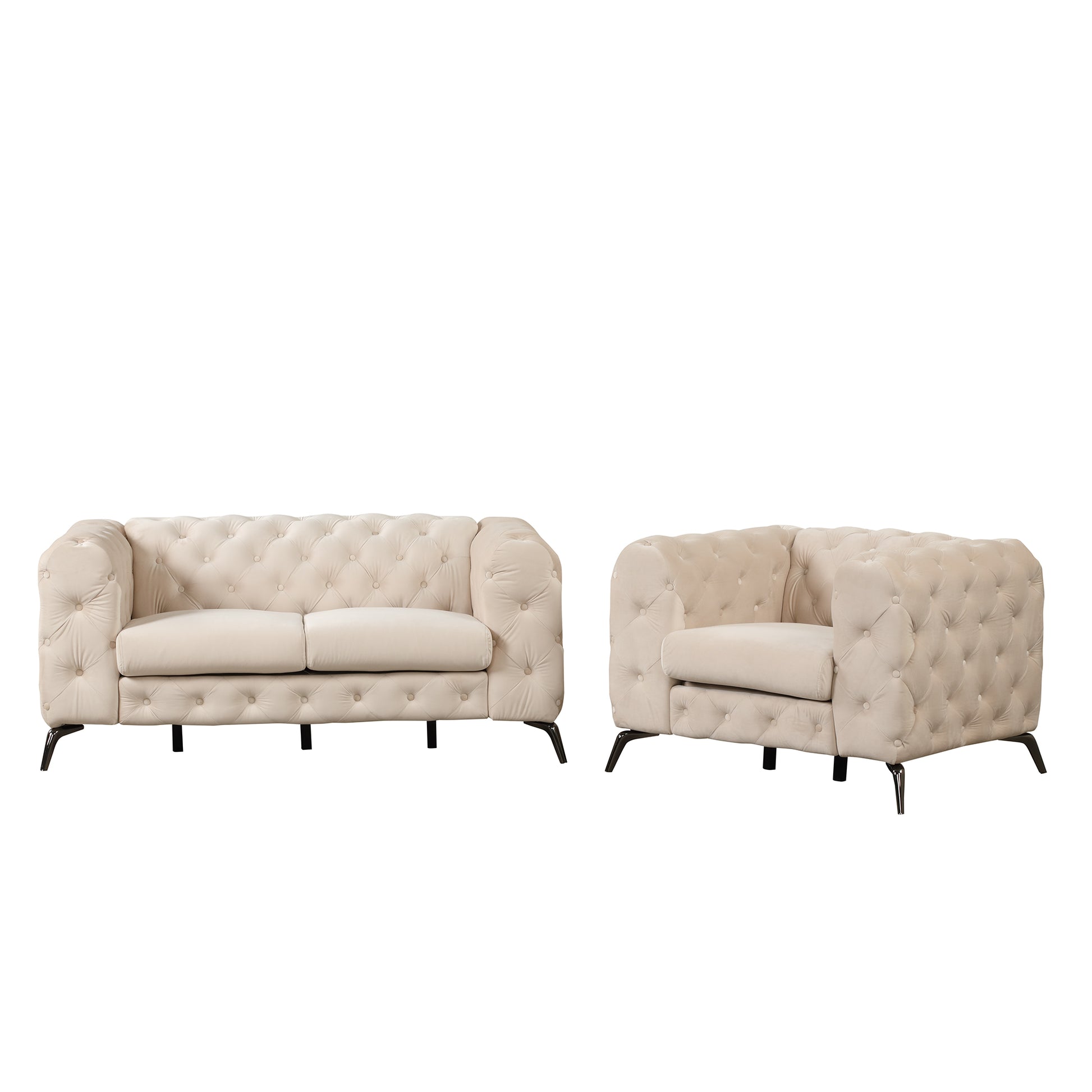 Modern 3 Piece Sofa Sets With Sturdy Metal Legs,Velvet Upholstered Couches Sets Including Three Seat Sofa, Loveseat And Single Chair For Living Room Furniture Set,Beige Beige Foam Velvet