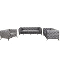 Modern 3 Piece Sofa Sets With Sturdy Metal Legs,Velvet Upholstered Couches Sets Including Three Seat Sofa, Loveseat And Single Chair For Living Room Furniture Set,Gray Gray Foam Velvet