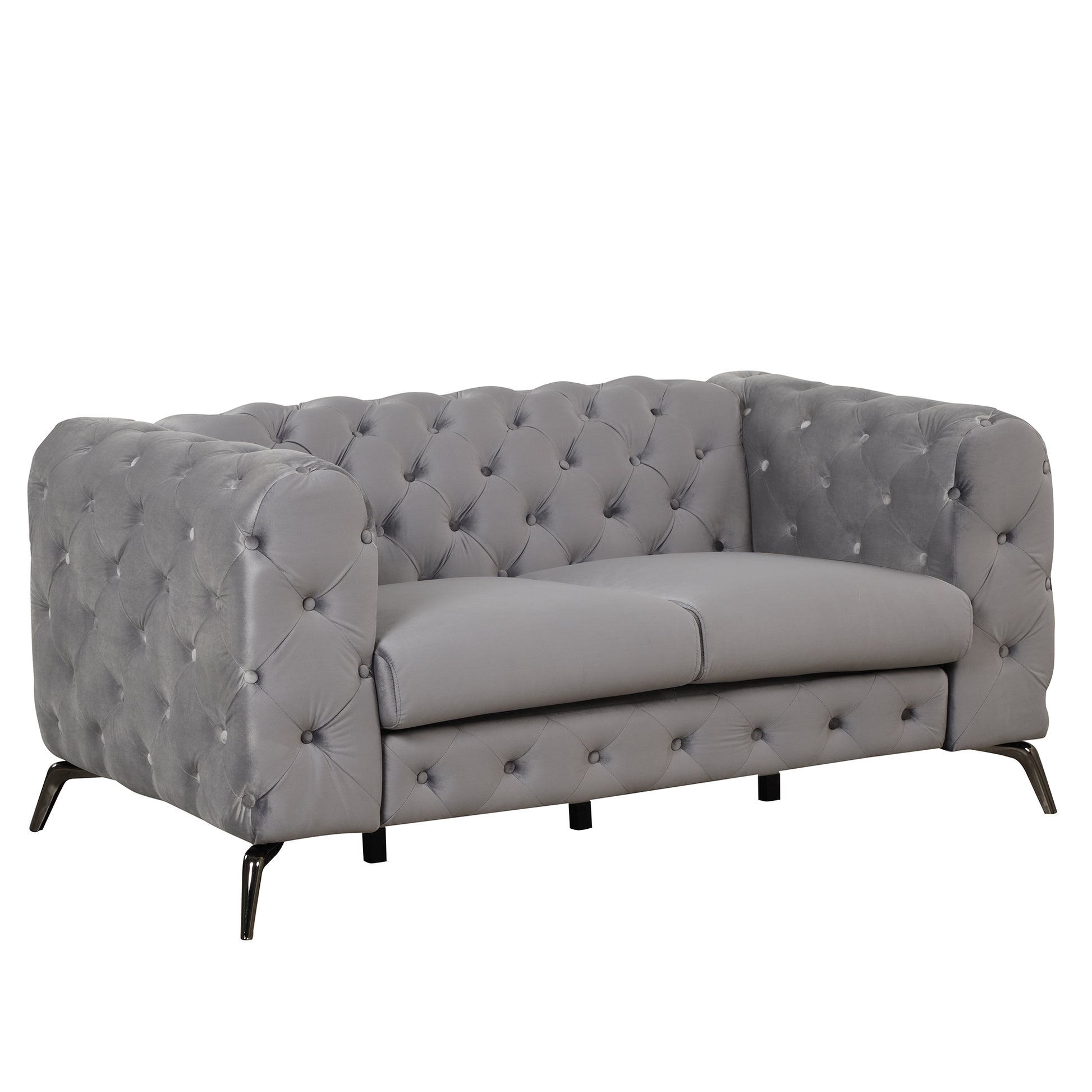 63" Velvet Upholstered Loveseat Sofa,Modern Loveseat Sofa With Button Tufted Back,2 Person Loveseat Sofa Couch For Living Room,Bedroom,Or Small Space,Gray Gray Foam Velvet