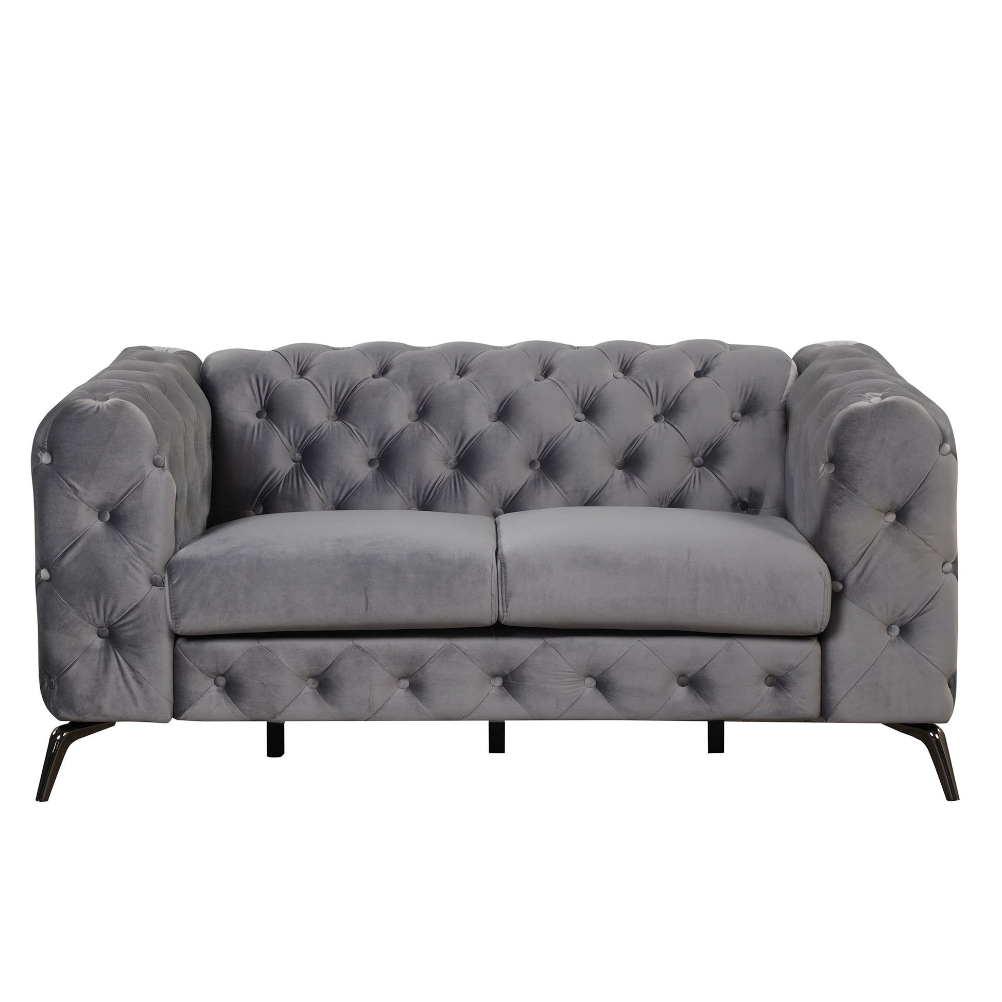 Modern 3 Piece Sofa Sets With Sturdy Metal Legs,Velvet Upholstered Couches Sets Including Three Seat Sofa, Loveseat And Single Chair For Living Room Furniture Set,Gray Gray Foam Velvet