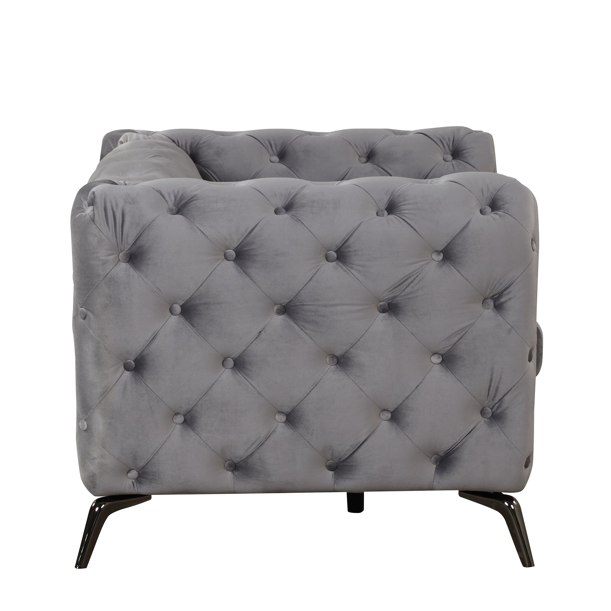 40.5" Velvet Upholstered Accent Sofa,Modern Single Sofa Chair With Button Tufted Back,Modern Single Couch For Living Room,Bedroom,Or Small Space,Gray Gray Foam Velvet