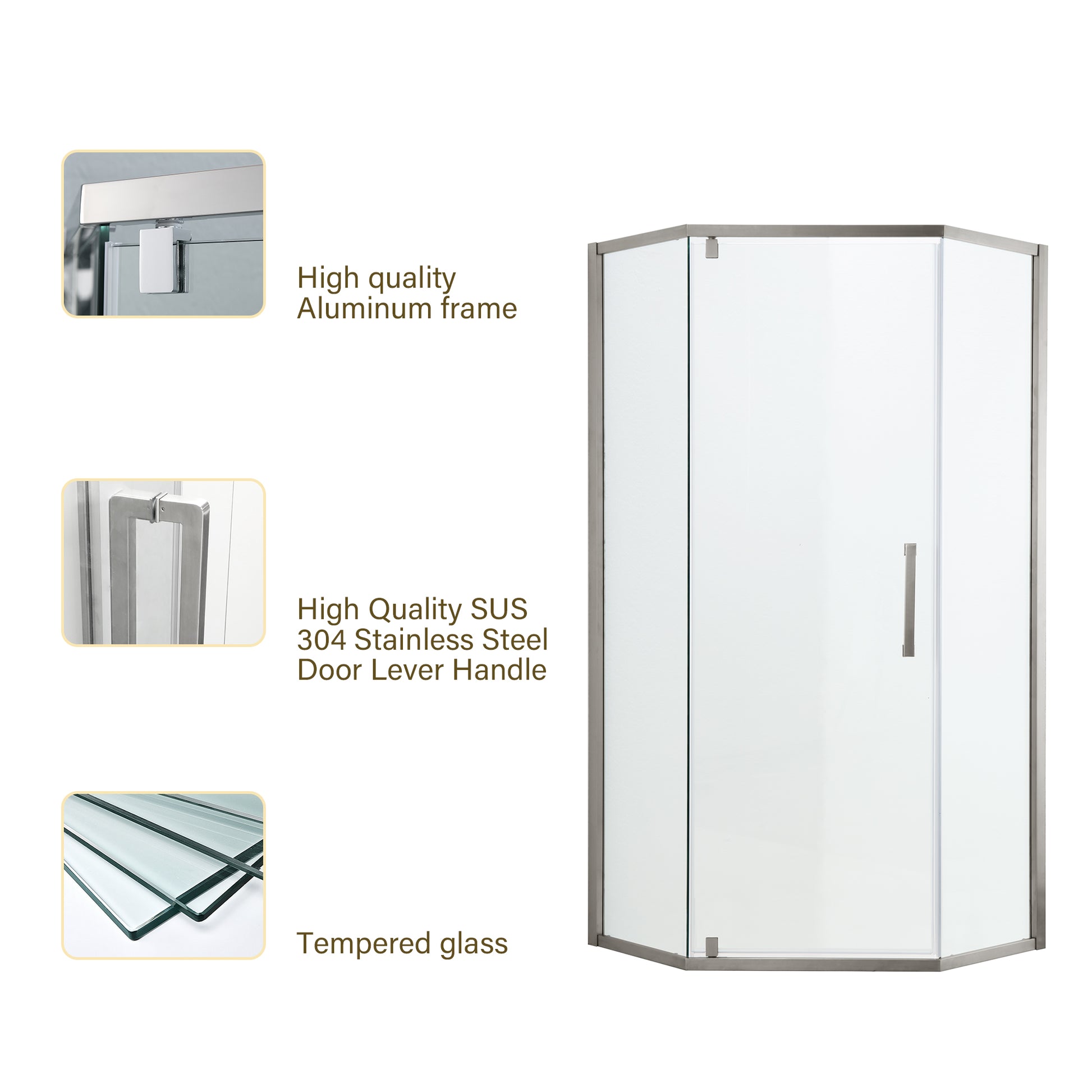 Shower Door 34 1 8" X 72" Semi Frameless Neo Angle Hinged Shower Enclosure, Chrome Chrome Glass