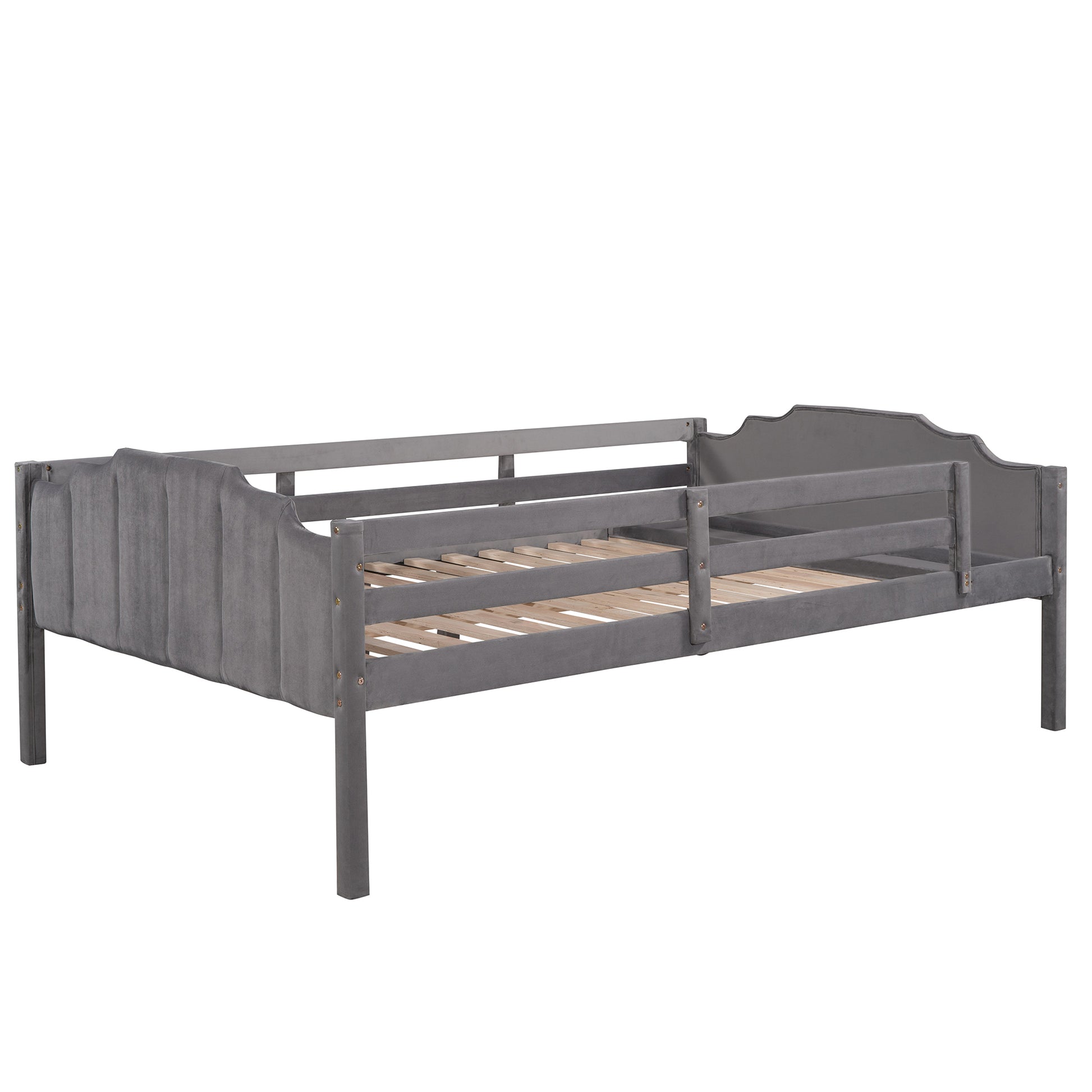 Full Over Twin & Twin Bunk Bed, Velvet Triple Bunk Bed With Drawers And Guardrails, Gray Gray Velvet