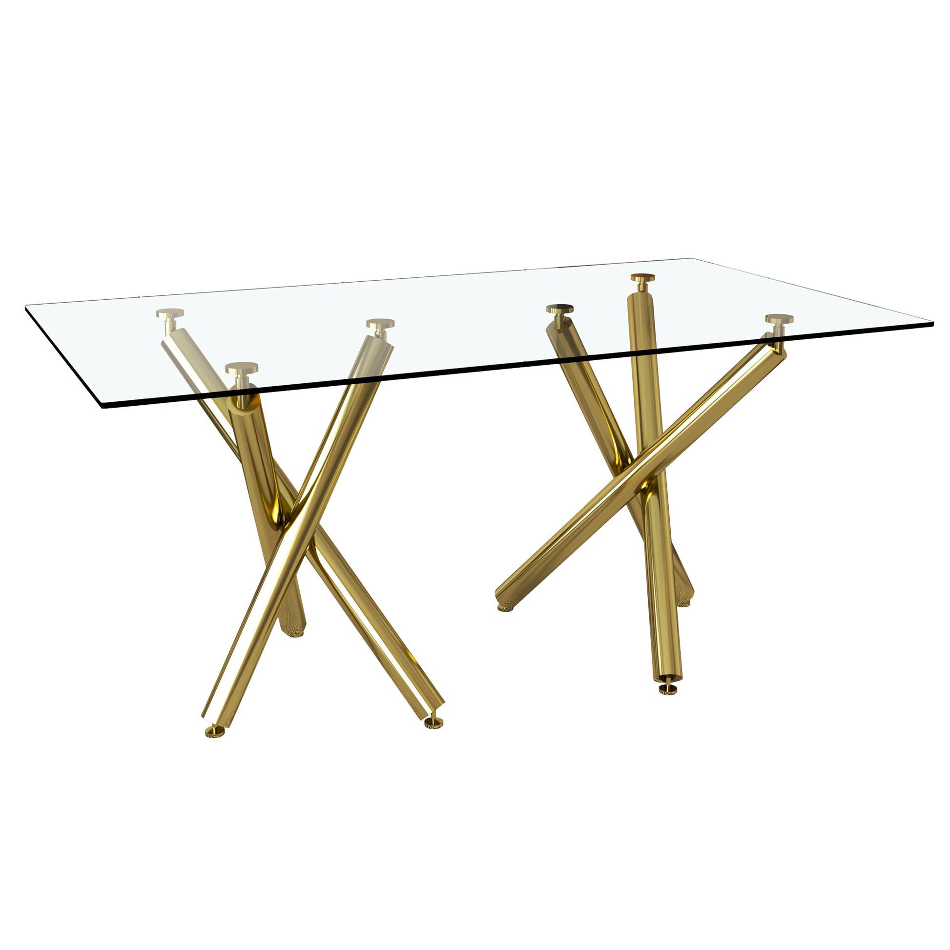 Large Modern Minimalist Rectangular Glass Dining Table For 6 8 With 0.39"Tempered Glass Tabletop And Golden Metal Legs,Kitchen Dining Living Meeting Room Banquet Hall, 71" X 35.4" X 30" 1538 Golden