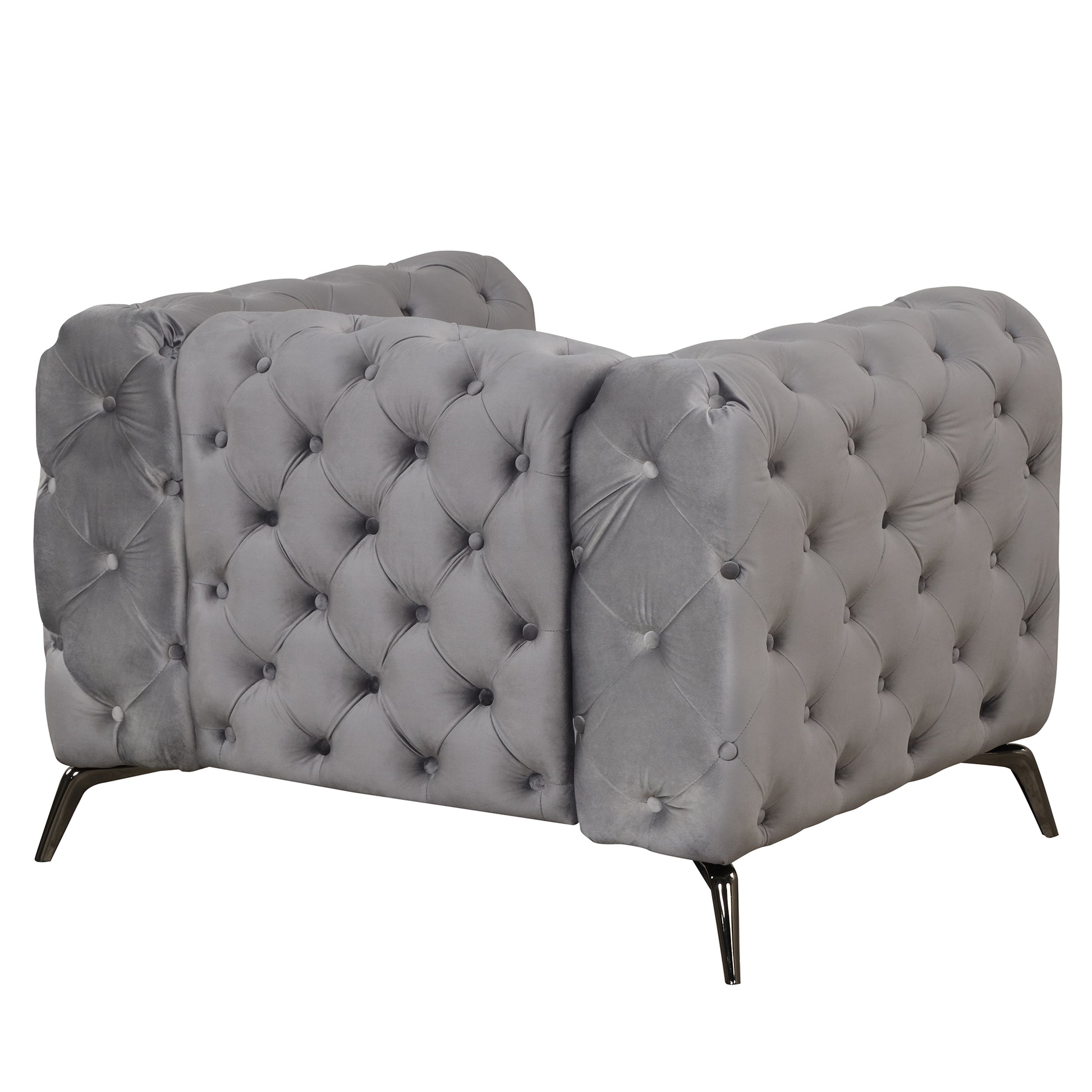 40.5" Velvet Upholstered Accent Sofa,Modern Single Sofa Chair With Button Tufted Back,Modern Single Couch For Living Room,Bedroom,Or Small Space,Gray Gray Foam Velvet