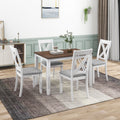 Rustic Minimalist Wood 5 Piece Dining Table Set With 4 X Back Chairs For Small Places, White White Wood Dining Room Solid Wood Rubberwood Rectangular Dining Table With Chair Upholstered Chair Wood White Slat Back Seats 4 Rustic 4 Leg Foam Solid Wood