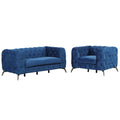 Modern 3 Piece Sofa Sets With Sturdy Metal Legs,Velvet Upholstered Couches Sets Including Three Seat Sofa, Loveseat And Single Chair For Living Room Furniture Set,Blue Blue Foam Velvet 6 Seat