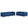 Modern 3 Piece Sofa Sets With Sturdy Metal Legs,Velvet Upholstered Couches Sets Including Three Seat Sofa, Loveseat And Single Chair For Living Room Furniture Set,Blue Blue Foam Velvet 6 Seat