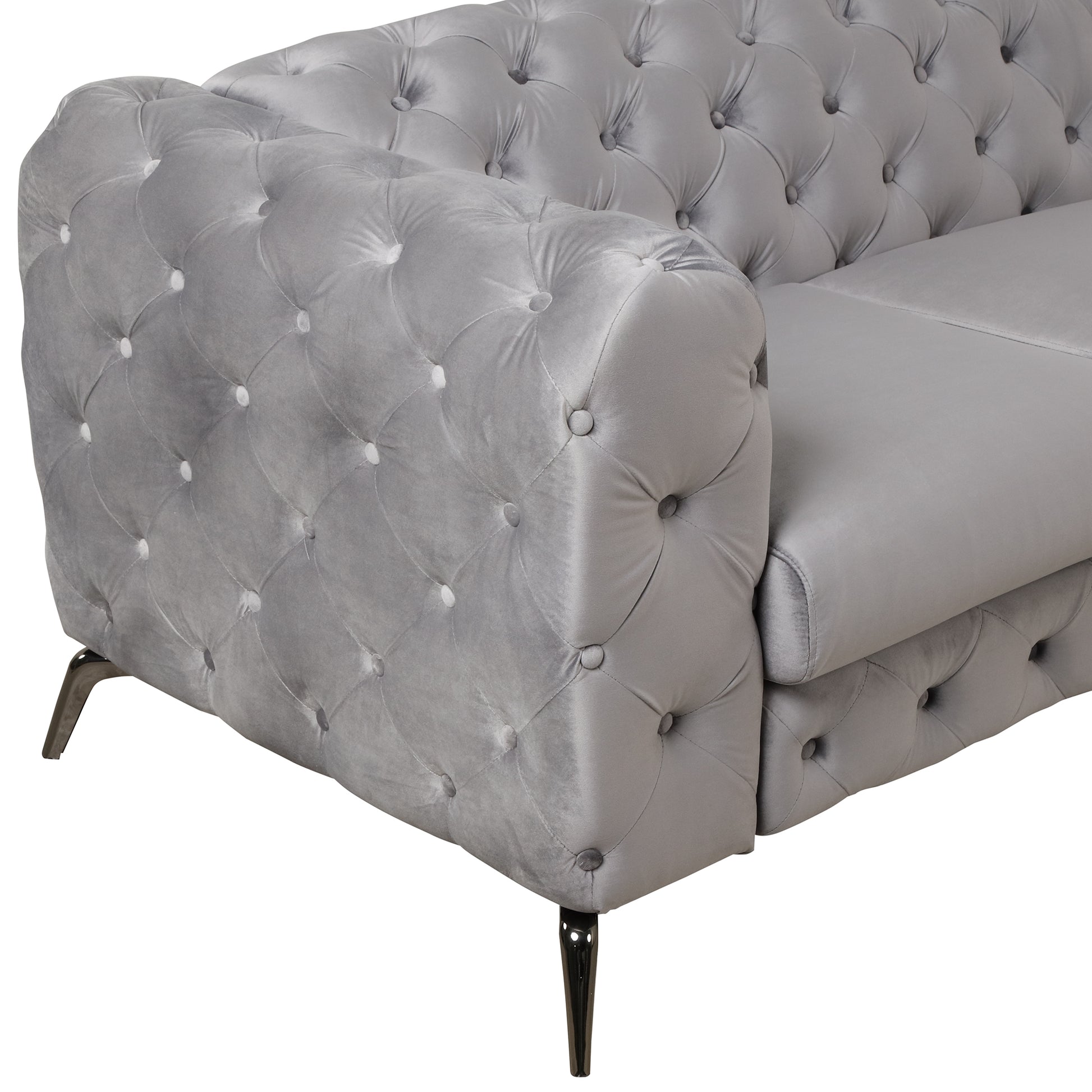 40.5" Velvet Upholstered Accent Sofa,Modern Single Sofa Chair With Button Tufted Back,Modern Single Couch For Living Room,Bedroom,Or Small Space,Gray Gray Foam Velvet