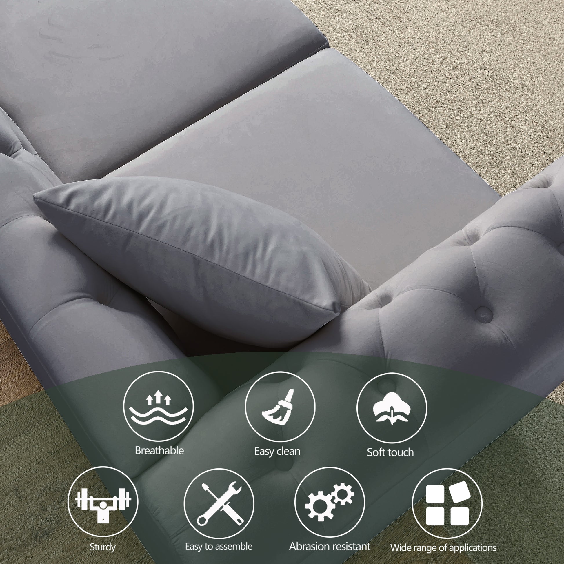 Video 80" Chesterfield Sofa Grey Velvet For Living Room, 3 Seater Sofa Tufted Couch With Rolled Arms And For Living Room, Bedroom, Office, Apartment, Two Pillowsw834S00009 Grey Foam Velvet