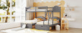 Full Over Twin & Twin Bunk Bed, Velvet Triple Bunk Bed With Drawers And Guardrails, Gray Gray Velvet