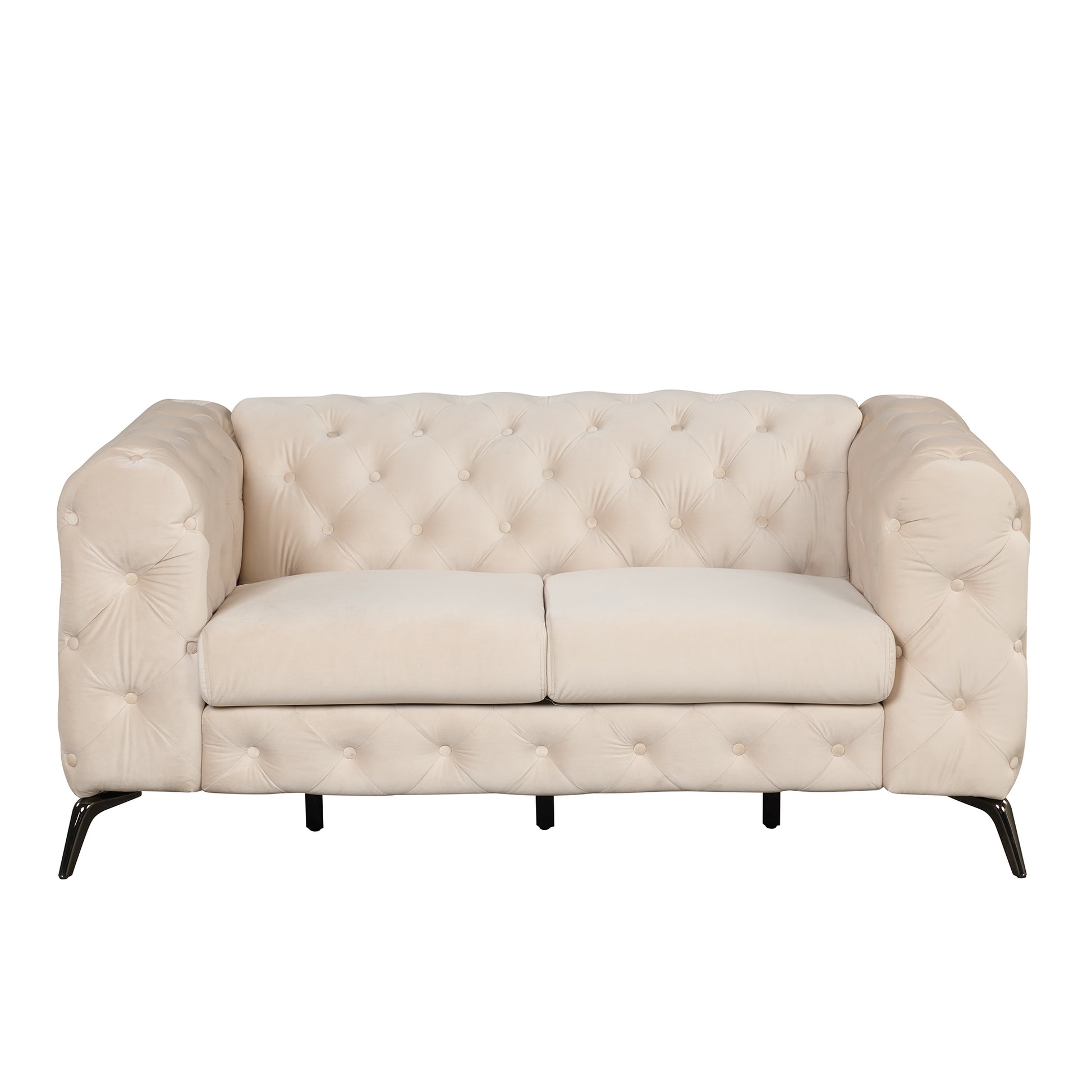 63" Velvet Upholstered Loveseat Sofa,Modern Loveseat Sofa With Button Tufted Back,2 Person Loveseat Sofa Couch For Living Room,Bedroom,Or Small Space,Beige Beige Foam Velvet