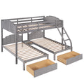 Full Over Twin & Twin Bunk Bed, Velvet Triple Bunk Bed With Drawers And Guardrails, Gray Gray Velvet