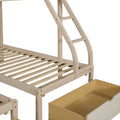 Full Over Twin & Twin Bunk Bed, Velvet Triple Bunk Bed With Drawers And Guardrails, Beige Beige Velvet