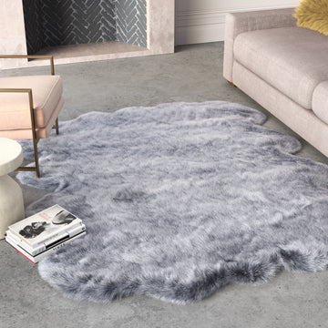 Black Faux Fur Area Rug 6X7.5 Black Acrylic