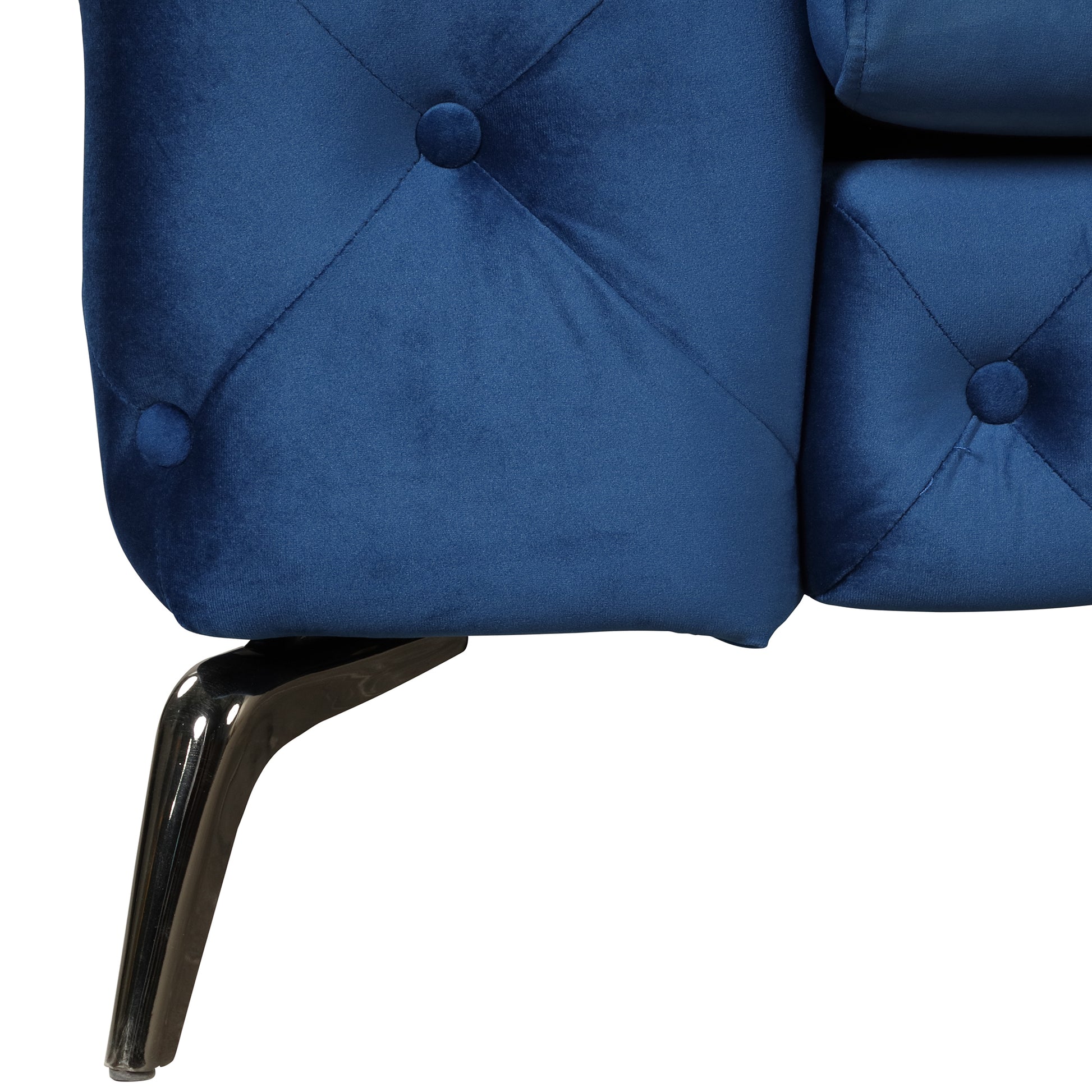 85.5" Velvet Upholstered Sofa With Sturdy Metal Legs,Modern Sofa Couch With Button Tufted Back, 3 Seater Sofa Couch For Living Room,Apartment,Home Office,Blue Blue Foam Velvet